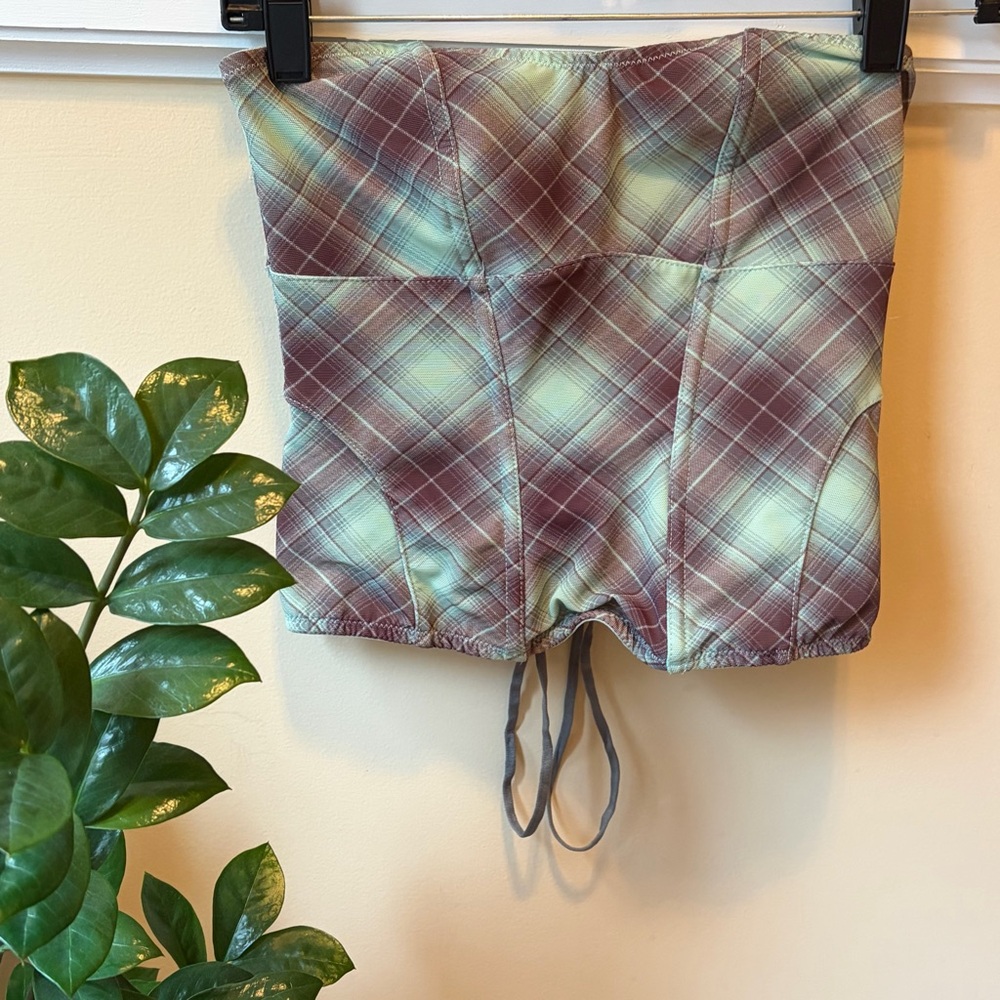Urban Outfitters Plaid Corset - Green and Brown